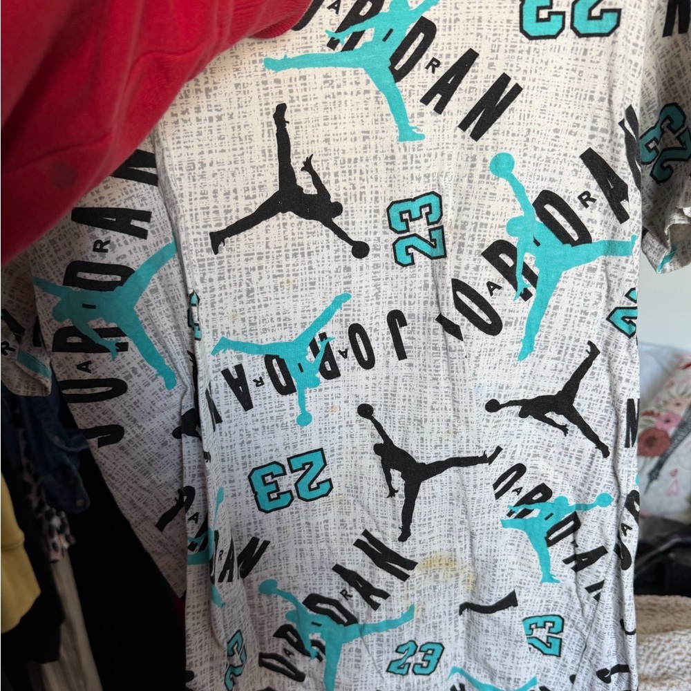 Jordan All-Over Jumpman Tee in Teal, Black & White
